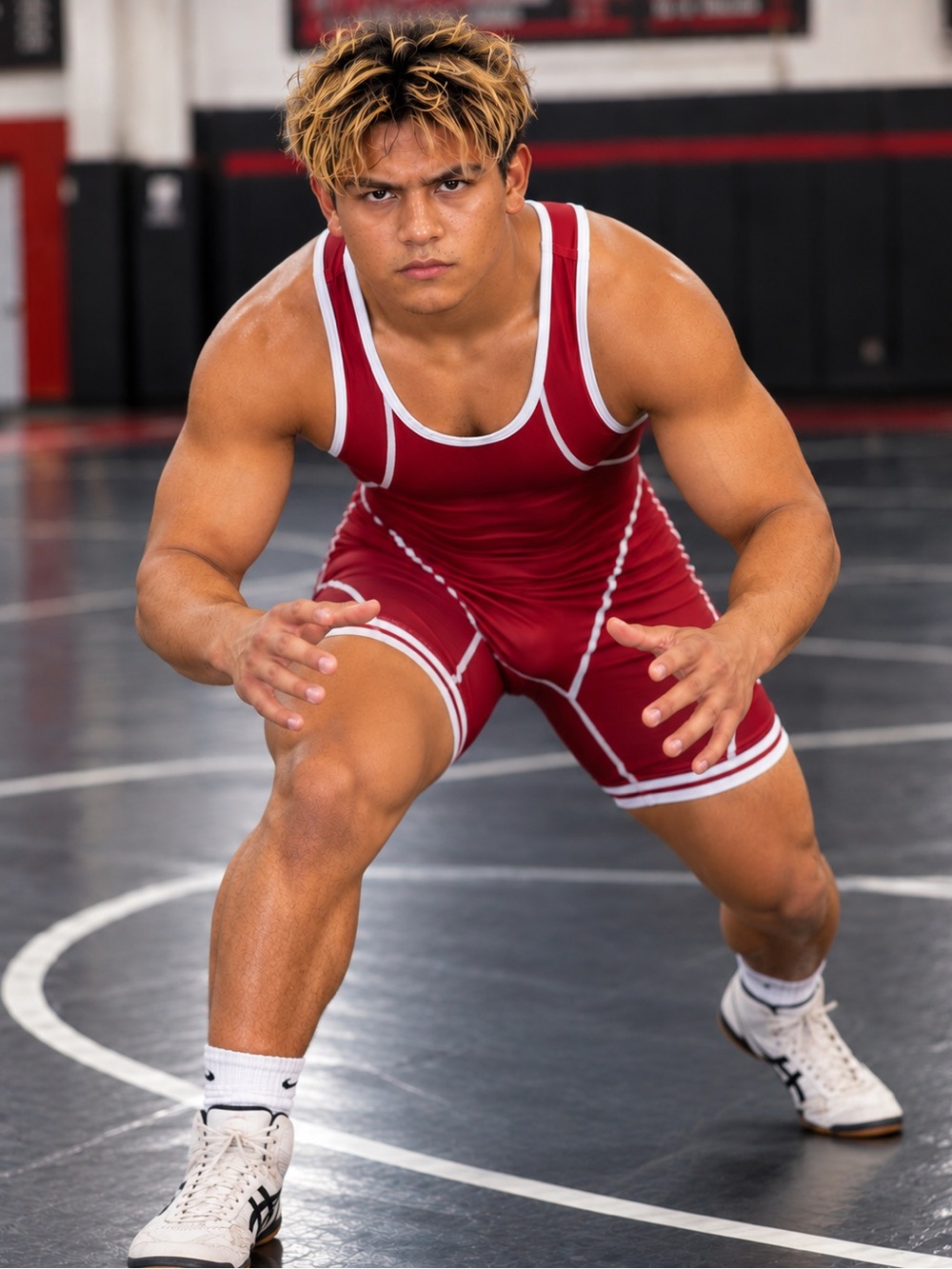 Asics Men's Large Maroon Athletic Wrestling Singlet